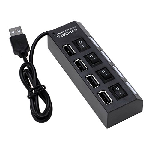 Persdico Plug and Play Slim & Light High Speed 4 Ports USB 2.0 Interface Externer Multi-Expansion Hub mit An-/Aus-Schalter