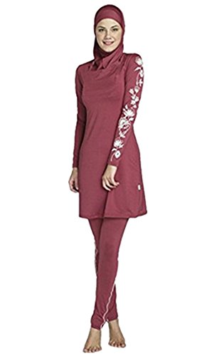 Muslimischen Damen Badeanzug Muslim Islamischen Full Cover Bescheidene Badebekleidung Modest Muslim Swimwear Beachwear Burkini (Int’l – L, Detachable Hijab-1)