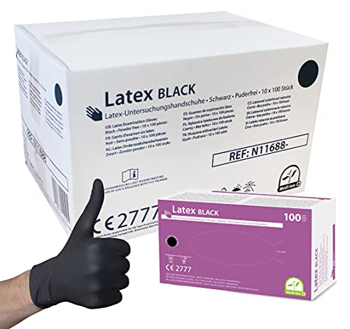 Medi-Inn Latex Black Einmalhandschuhe schwarz puderfrei (Größe M, 10 x 100 = 1000 Stück)