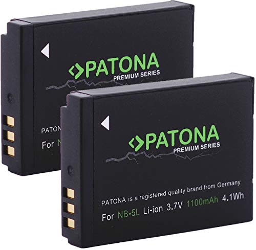PATONA Premium - (2X) Ersatz für Akku Canon NB-5L (echte 1100mAh) zu PowerShot SX230 SX220 SX210 SX200 S100 S110 usw.