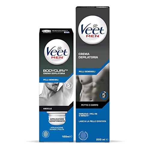 Veet For Men Kit Veet For Men Enthaarungscreme Achselhöhlen, empfindliche Haut, mit abgerundetem Applikator, 100 ml und Veet For Men Enthaarungscreme für Männer empfindliche Haut, 200 ml