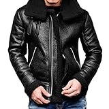 YEBIRAL Herren Lederjacke Winterjacke Dicke Warme Revers Kunstlederjacke Übergangsjacke Kunstleder gefütterter Vintage Jacke