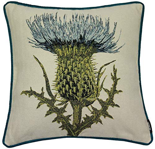 McAlister Textiles Tapestry | Bestickter Kissenbezug Blaue Diesteln | 40 x 40cm Größe | gewobenes Blumen-Motiv | Deko Kissenbezug für Sofakissen, Garten