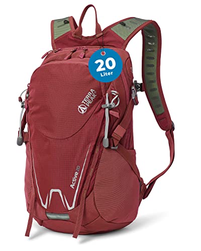 Terra Peak Active 20 Wanderrucksack 20L Herren Damen rot klein - Daypack für die Arbeit - Outdoor Tages-rucksack leicht wasserdicht zum Wandern und Sport-aktivitäten - abnehmbarer Hüftgurt Erwachsene