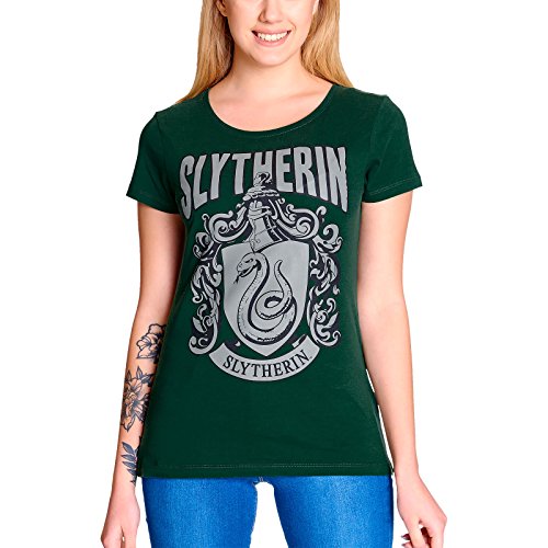 Elbenwald Harry Potter T-Shirt Hogwarts Hauswappen Slytherin Frontprint für Damen grün - XS