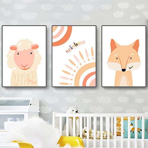 Poster Kinderzimmer, 3er Bilder Babyzimmer Niedliches Tier - Wandbilder Kinderbilder Babyzimmer Babybilder (Stil 1,40x50cm)