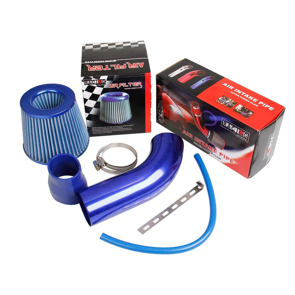 CarBole Universal Sportluftfilter Luftkühlung Auto KFZ Luftfilter Kit Luftfilterreiniger Lufteinlasssystem mit Schlauch Blau