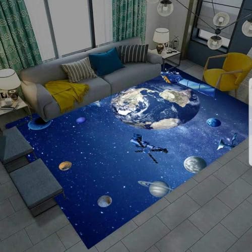 3D Universum Star Galaxis Mond Teppich Für Schlafzimmer Kinderzimmer Wohnzimmer im Freien Balkon Terrasse, Matten für Küche Krabbelmatte Modern Dünne Kinderteppiche (A,80 x160 cm)