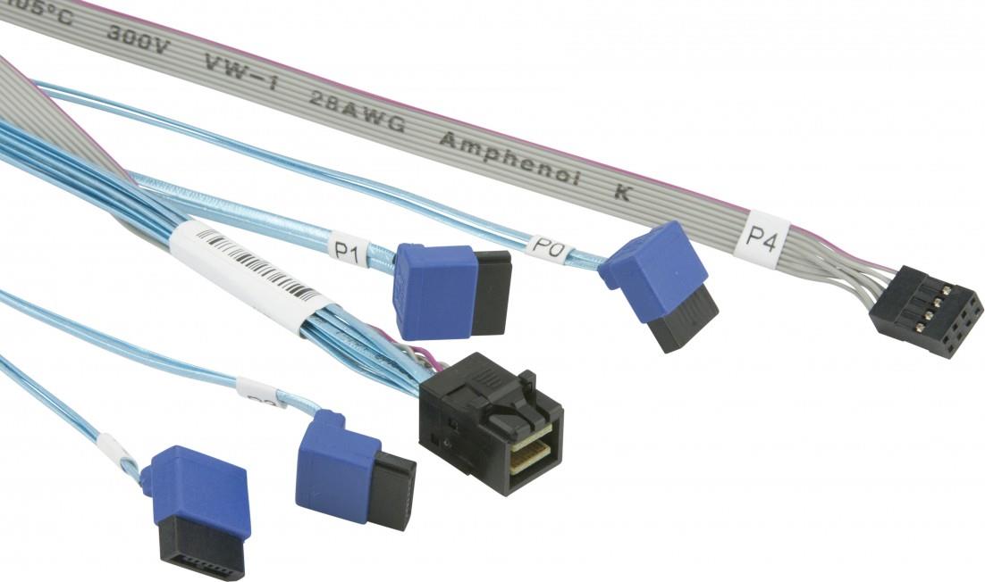 Super Micro Supermicro - SATA- / SAS-Kabel - mit Sidebands - SAS 12Gbit/s - 4x Mini SAS HD (SFF-8643) (M) bis SATA, Seitenband (W) rechtwinklig - 75 cm (CBL-SAST-0810)
