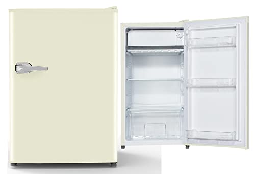 PKM Retro Kühlschrank 91 Liter freistehend kompakt 45 cm breit (Cremefarben)
