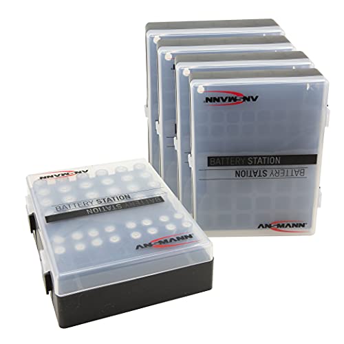 ANSMANN Batteriebox für AAA Micro, AA Mignon & 9V Block Akkus und Batterien - Praktische Akkubox zum Schutz & Transport für 48 Accus - Batterie Box & Akku Box zur Aufbewahrung - 5 Stück, schwarz
