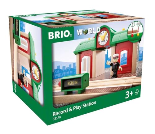 BRIO World 33578 Sprechender Bahnhof Eisenbahn Zubehör mit Aufnahmefunktion - Kleinkinderspielzeug empfohlen ab 3 Jahren