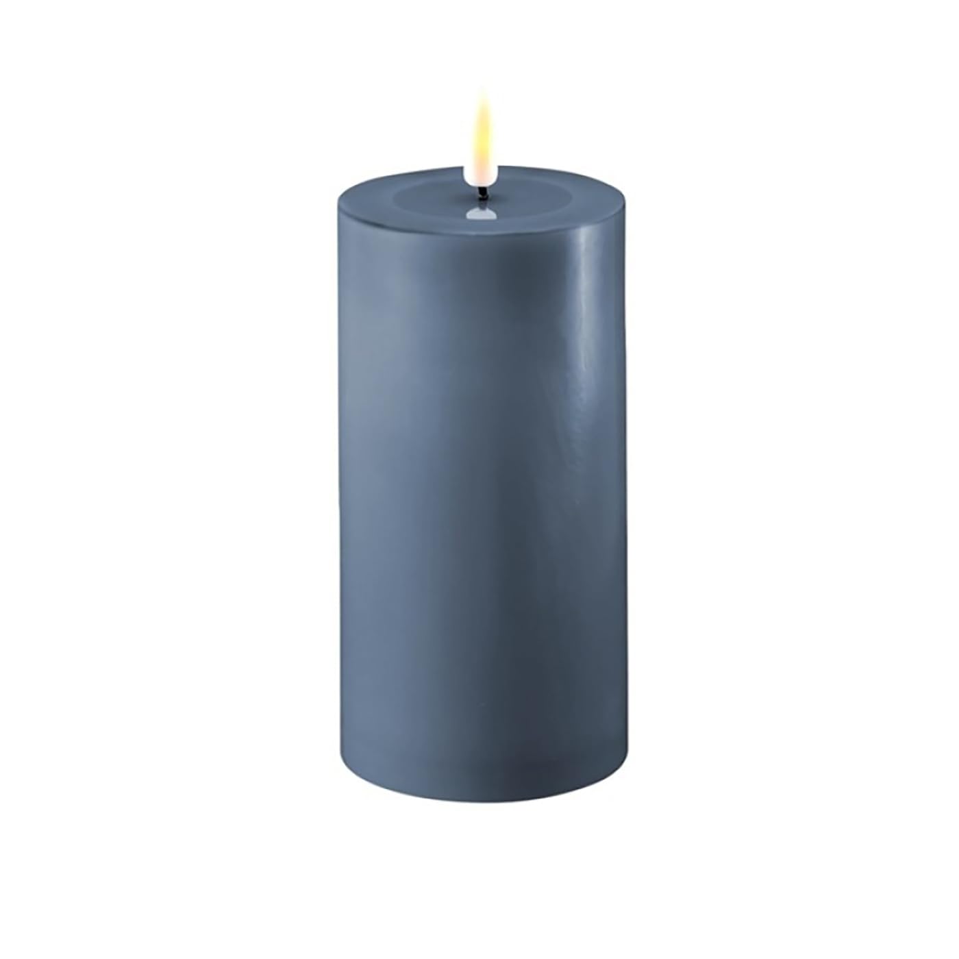ReWu LED Kerze Deluxe Homeart, Indoor LED-Kerze mit realistischer Flamme auf einem Echtwachsspiegel, warmweißes Licht -Ice Blue 7,5 x 15 cm