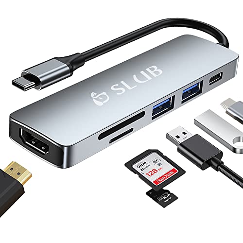 SLuB USB-C-Hub, MacBook Pro-Adapter, USB-C-Dongle, 7-in-1-USB-C-auf-HDMI-Multiport-Adapter, für iPad Pro/Air (Thunderbolt 3)/Laptops/Nintendo/Typ-C-Geräte (4K HDMI, SD/TF-Kartenleser, 100 W PD)