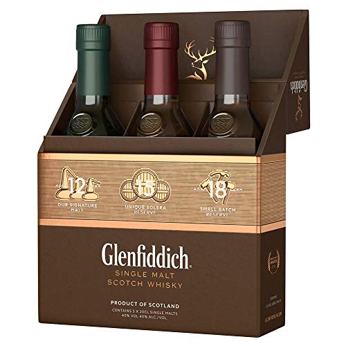 Glenfiddich Single Malt Scotch Whisky Probierset (3 x 20cl) - 12 Jahre, 15 Jahre und 18 Jahre mit Geschenkverpackung - ein Geschenk zum Genießen