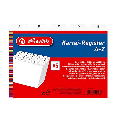 Herlitz Karteiregister A5 Kunststoff PP 25-teilig A-Z weiß 5er Sparpack