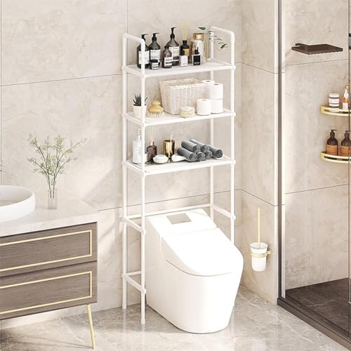Waschmaschinenregal Toilettenregal Badezimmerregal Bad WC Stand Regal mit 3 Ablagen in schwarz platzsparend, leicht zu montieren,White