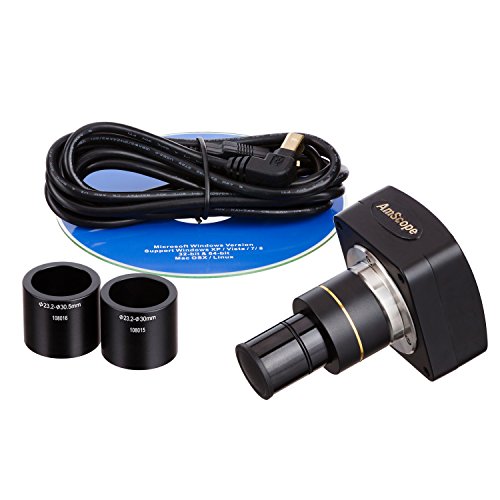 Amscope 5 MP Digitale Mikroskopkamera ifür Bilder und Videos Inclusive Vermessungsoftware 40fach Vergrößerung + 0,5X 0.5X Verkleinerungsobjektiv, USB 2.0 Anschluss, C Mount Adapter, Okular