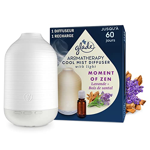 Glade Aromatherapy Diffusor für ätherische Öle für das Haus, Moment of Zen, Lavendel und Sandalholz, 1 Diffusor + 1 Nachfüllpack