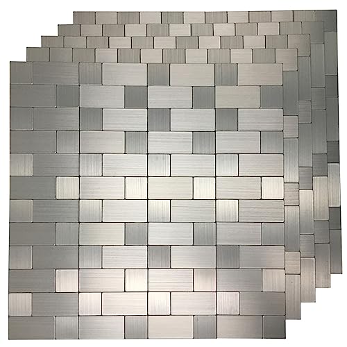 Art3d 10 Stück,Selbstklebende Wandfliesen aus Metall für Küche,Bad,Sticker 3d Fliesen,silberfarbene Aluminium-Oberfläche,30x30cm