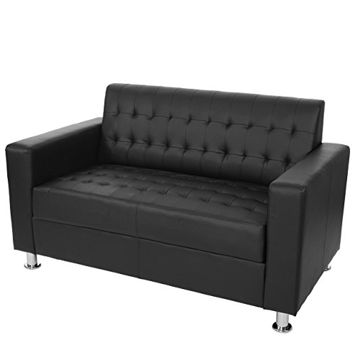 2er Sofa Kunda, Couch Loungesofa, Kunstleder, Metall-Füße - schwarz