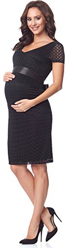 Be Mammy Damen Umstandskleid festlich aus Spitze Kurze Ärmel Maternity Schwangerschaftskleid BE20-162 (Schwarz2, XXL)