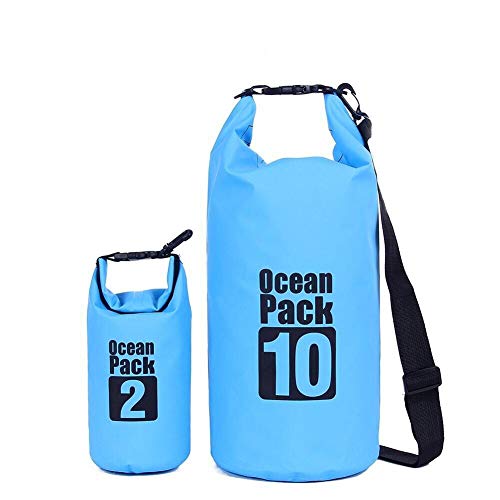 ValueHall (2 Pack) 10L/2 L leicht wasserdichte Taschen mit Durable Verstellbarer Schultergurt, Plus GRATIS wasserdichte Handy-Schutzhülle, wasserabweisend 500D Tarpaulin, blau