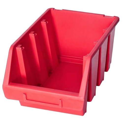 BASIC Sichtlagerkasten 10 Stück | Typ XL - 126 x 170 x 240 mm (HxBxT) | rot | stapelbar | Aufbewahrung von Kleinteilen | inkl. Etikettenfach | Sichtlagerboxen aus schlagfestem Kunststoff