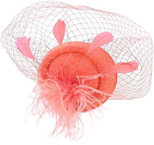 Mesh-Fascinator-Hut for Frauen, Tea-Party-Stirnband, Derby-Hochzeit, Blumen-Clip, rotes Stirnband (Color : Orange, Size : One Size)