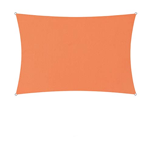 Lumaland Sonnensegel inkl. Befestigungsseile - Rechteck 3 x 4 Meter - 160 g/m² Polyester mit doppelter PU-Beschichtung - UV-Schutz 30+, wasserabweisend, atmungsaktiv, wetterbeständig - Orange