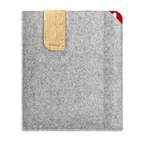 Stilbag Filztasche für Apple iPad Mini (2019) | Etui Case aus Merino Wollfilz und Kork mit Pencil Fach | Modell KUNO in hellgrau - rot | Tablet Schutz-Tasche Made in Germany