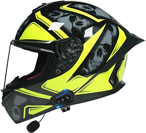 Motorradhelm Integrierter Bluetooth-Helm,Motorrad Integralhelm Für Damen Herren DOT/ECE Genehmigt Motorradhelm Mit Sonnenblende,Eingebaut Mikrofon Für Automatische Reaktion