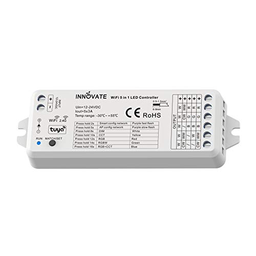 INNVOATE LED WIFI + Funk TUYA Controller 5in1 SC/CCT/RGB/RGB-WW/RGB-CCT 12-24V für Dimmen, WLan + 2.4G (5in1 Controller) - Für Smart-Home geeignet