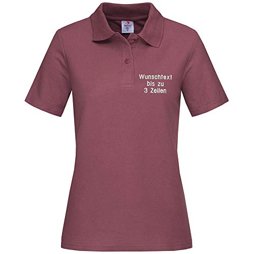 Stedman Lady Polo-Shirt Damen Polohemd Bestickt mit Name | Wunschtext (M, Burgundy Red)