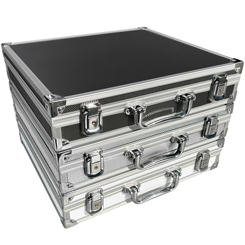 ECI Alu-Koffer Leer mit Aluminium Leisten Koffer Box Innenmaß 34 x 30 x 6 cm Farbe Schwarz