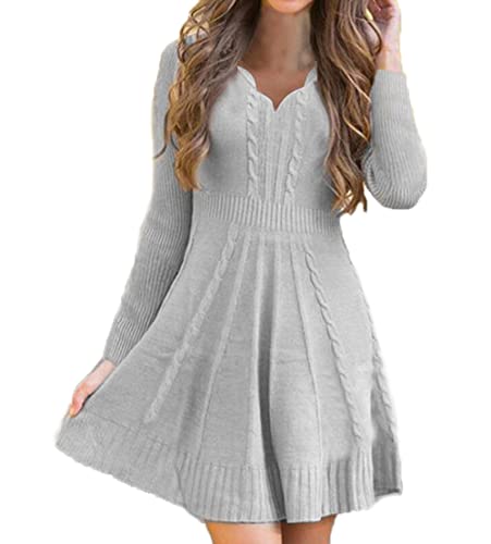 YUTILA Damen Strickkleid Elegant Pulloverkleid Winter Warm Sweater Kleider Pullikleider,Grau,S