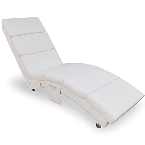 BAKAJI Chaise Longue Liegestuhl Relax Stuhl Sofa Lounge Kunstleder weiß, Medium