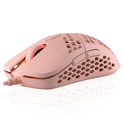 HK Gaming Mira M Ultraleichte, Mit Wabenmuster Versehene, Beidhändige, Kabelgebundene RGB Gaming-Maus - 6 Tasten - 12 000 CPI - 63 g ( Mira-M , Rosenquarz )