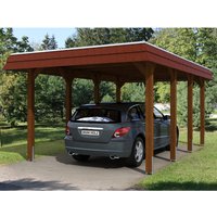 Skan Holz Carport Spreewald 345 cm x 589 cm rote Blende Nussbaum