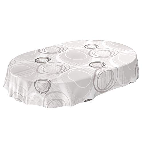 ANRO Tischdecke Wachstuch abwaschbar Wachstuchtischdecke Wachstischdecke Kreise Geometrie Weiß Silber Oval 220x140cm
