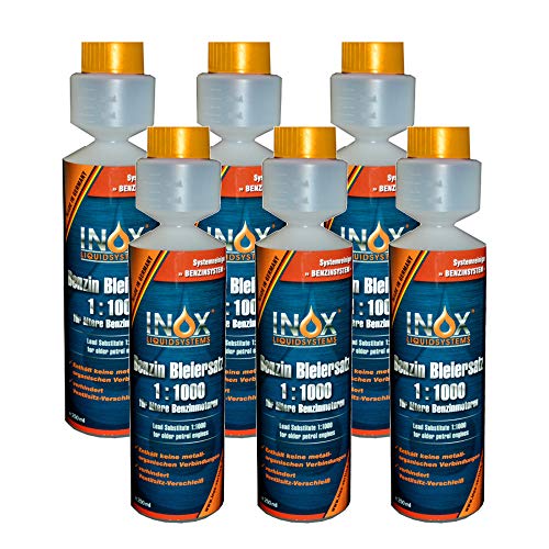 INOX® Benzin Blei Ersatz 1:1000, 6 x 250 ml - Kraftstoffadditiv für ältere Benzinmotoren gegen Leistungsabfall und Motorschäden