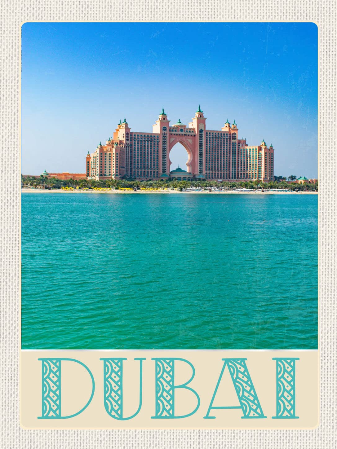 Ontrada Blechschild 30x40cm gewölbt Dubai Strand Meer Moschee Sonne Deko Geschenk Schild