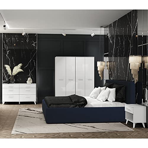 Lomadox Schlafzimmer Set mit Sideboard in weiß mit weiß Glanz