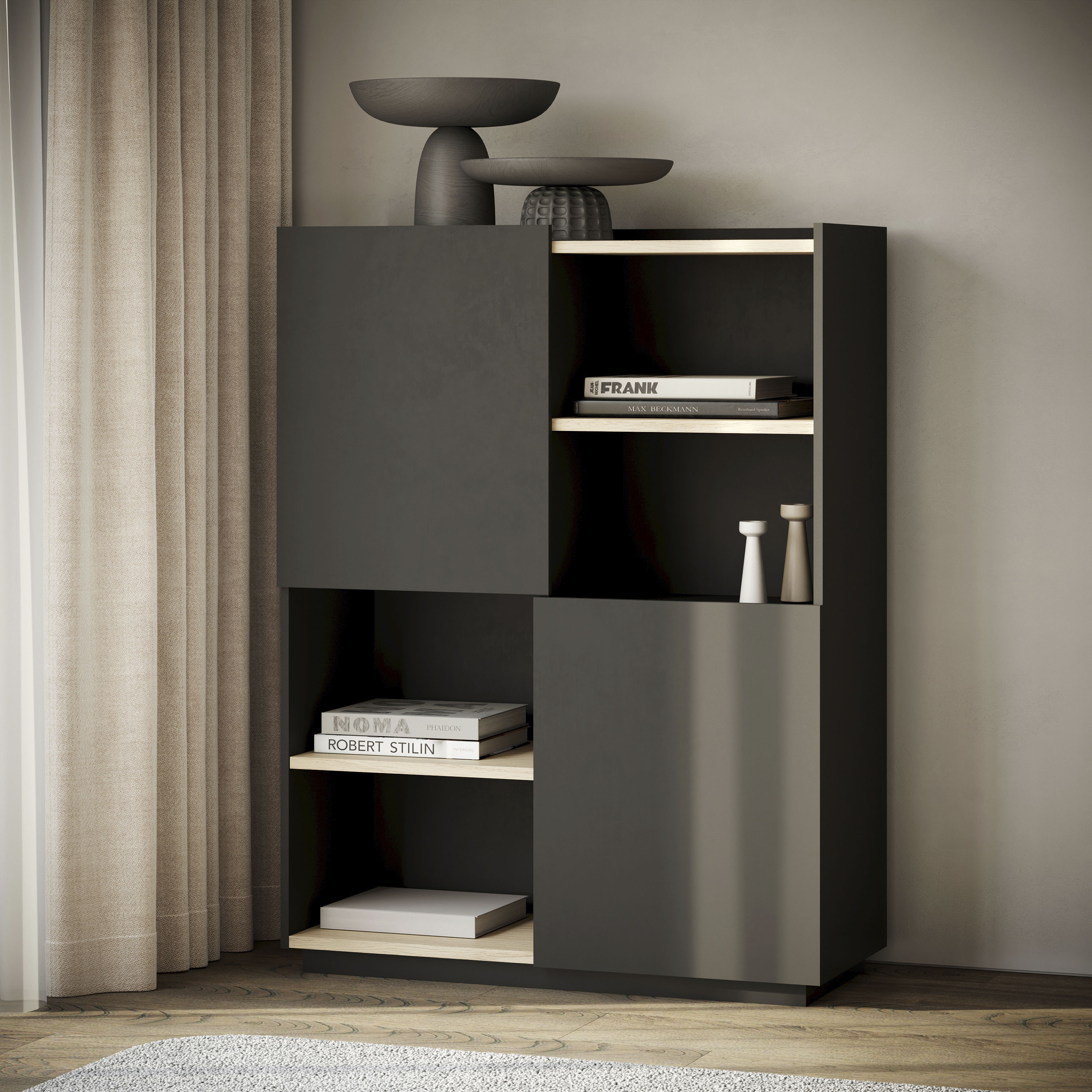 TemaHome Highboard "Nina", aus Echtholzfurnier mit Metallfüssen