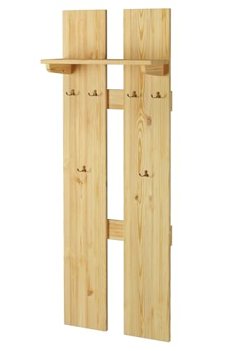 Erst-Holz® Breite Wand-Garderobe Kiefer massiv als Flurgarderobe oder Kleiderhaken mit Hutablage 90.80-10
