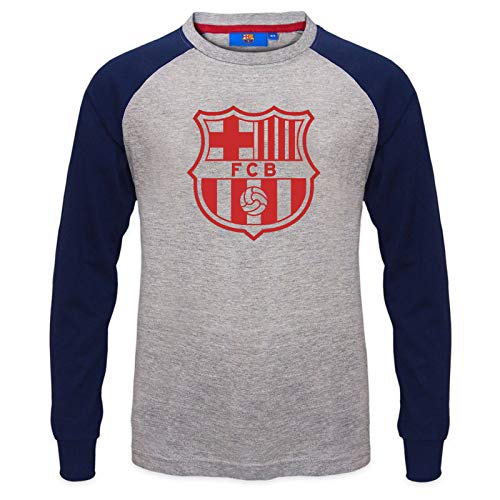 FC Barcelona - Kinder Langarmshirt mit Raglanärmeln & Vereinswappen - Offizielles Merchandise - Geschenk für Fußballfans - Grau - 4-5 Jahre