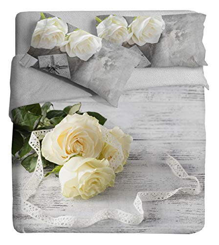Ipersan Rose Bettwäsche mit Fotodruck Fine Art, Organic Baumwolle, Grau-Bianco, 1 1/2 Liegeplätze