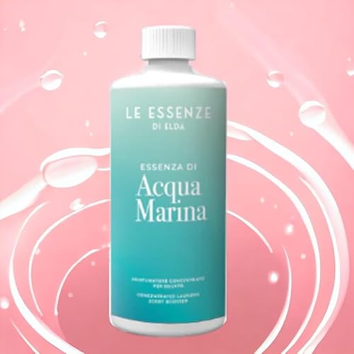 Le Essenze di Elda - Wäscheparfüm - Essenza di Aqua Marina - Hochkonzentriertes Waschparfüm als Weichspüler Zugabe oder Ersatz für die Waschmaschine. (Meerwasser) (Aqua Marina) 500ml
