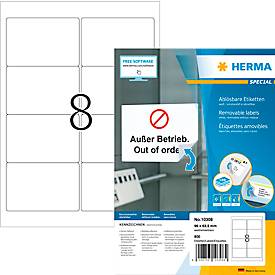 Herma Adressetiketten Special Nr. 10308, 96 x 63,5 mm, selbstklebend, ablösbar, bedruckbar, weiß, 800 Stück auf 100 Blatt