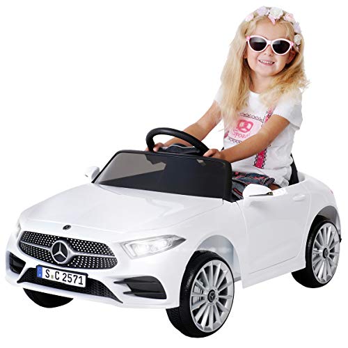Actionbikes Motors Kinder Elektroauto Mercedes Benz CLS 350 - Lizenziert - Rc 2,4 Ghz Fernbedienung - Led - Soundmodul - Elektro Auto für Kinder ab 3 Jahre - Kinderauto Spielzeug (CLS 350 Weiß)